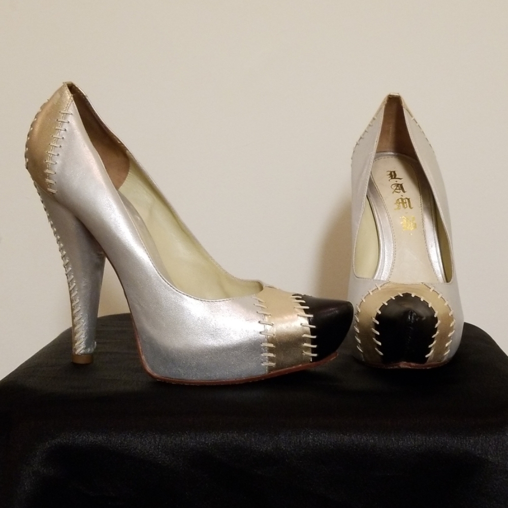 "L.A.M.B" Silver multi-color heel